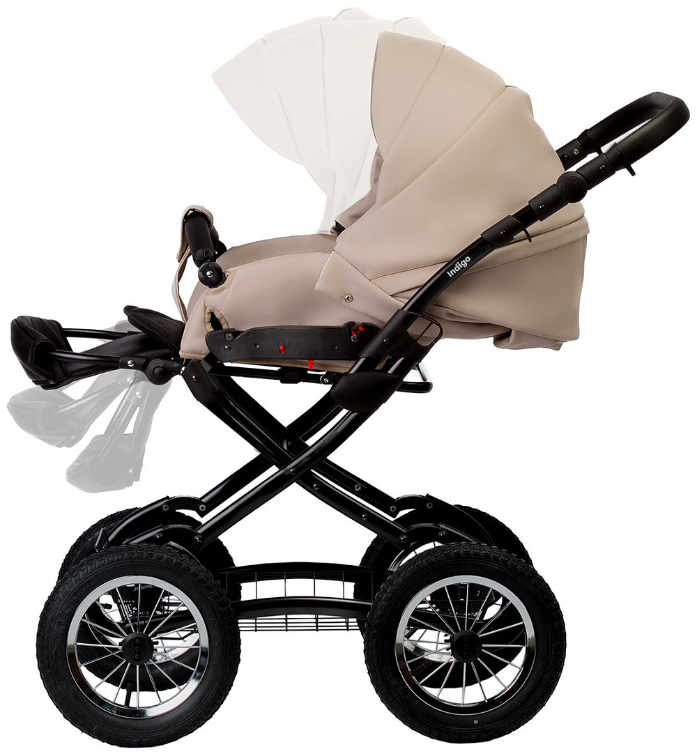 Детская коляска Indigo Barbara Eco Classic 3 в 1 с автокреслом Avionaut Cosmo Grey Be02 св.бежевая кожа