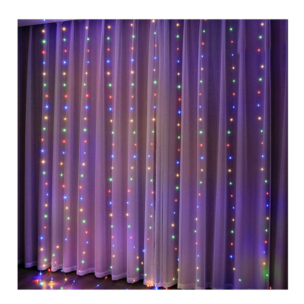 Электрическая светодиодная гирлянда штора, многорежимная, питание 220 в, свечение 4 цвета