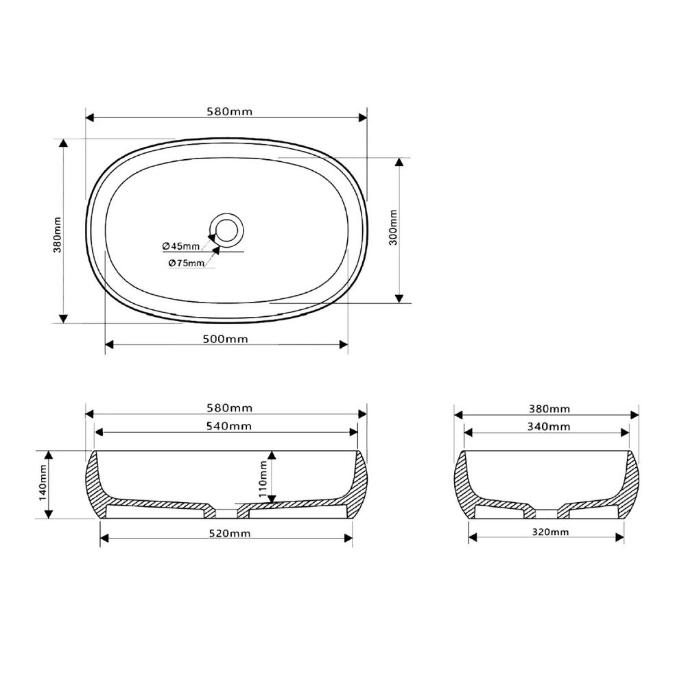 Раковина накладная ABBER Stein AS2632 белая матовая