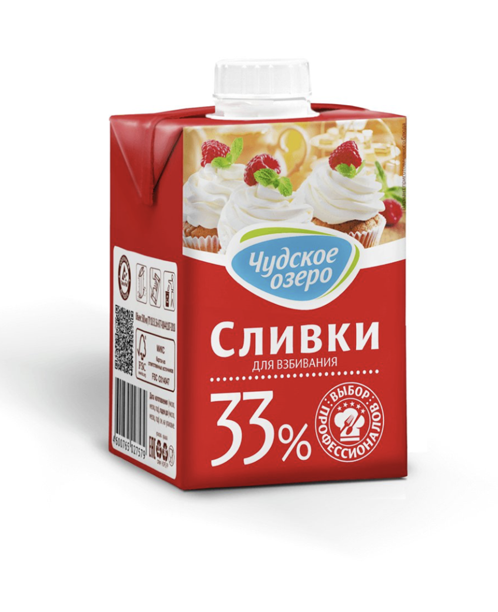 Сливки животные Чудское озеро 33% 0,5 л
