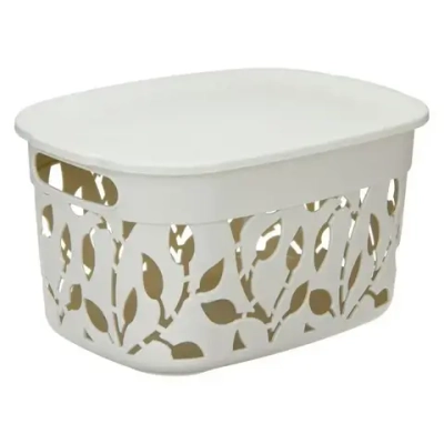 Коробка ФЛОРА 5,5л с крышкой белый ротанг 0,155*0,205*0,28 м (комплект 15 шт)