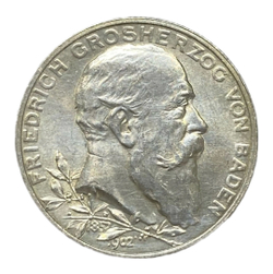 Монета  2 марки Германия ( Империя, Баден) 1902