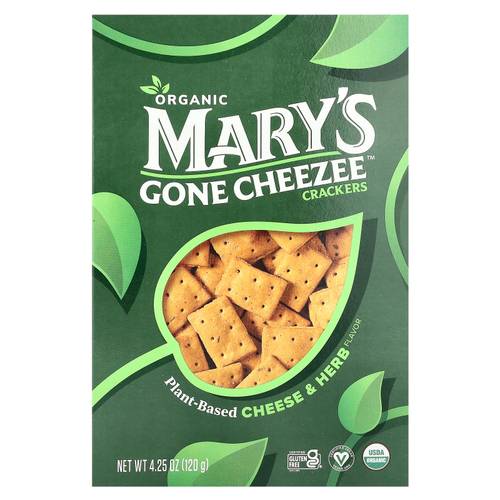 Mary's Gone Crackers, Крекеры Mary's Gone Cheezee ™, на растительной основе, с сыром и травами, 120 г (4,25 унции)
