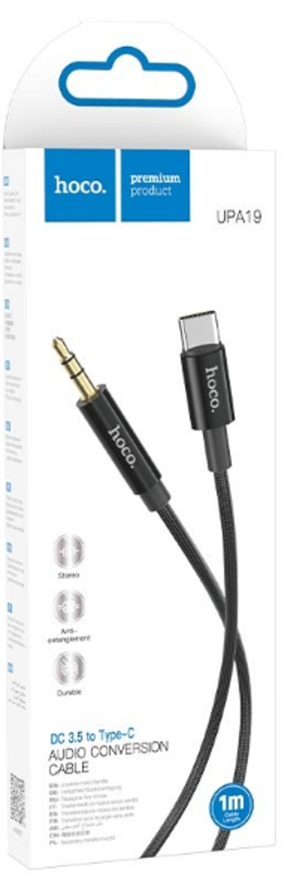 Шнур AUX (аудиокабель)-адаптер Type-C 3,5А, 1,0м черный "Hoco" UPA19