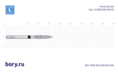 Бор алмазный черный Frank Dental типа FG - D.862.016.SG.FG