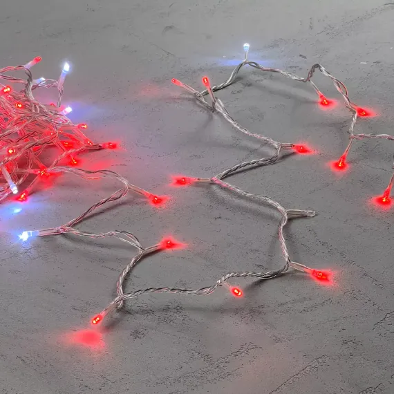 Светодиодная гирлянда с белым бликующим диодом 10 м, 220-230V., 100 красных LED ламп, прозрачный ПВХ, LTC (PST100BLW-10-2R)
