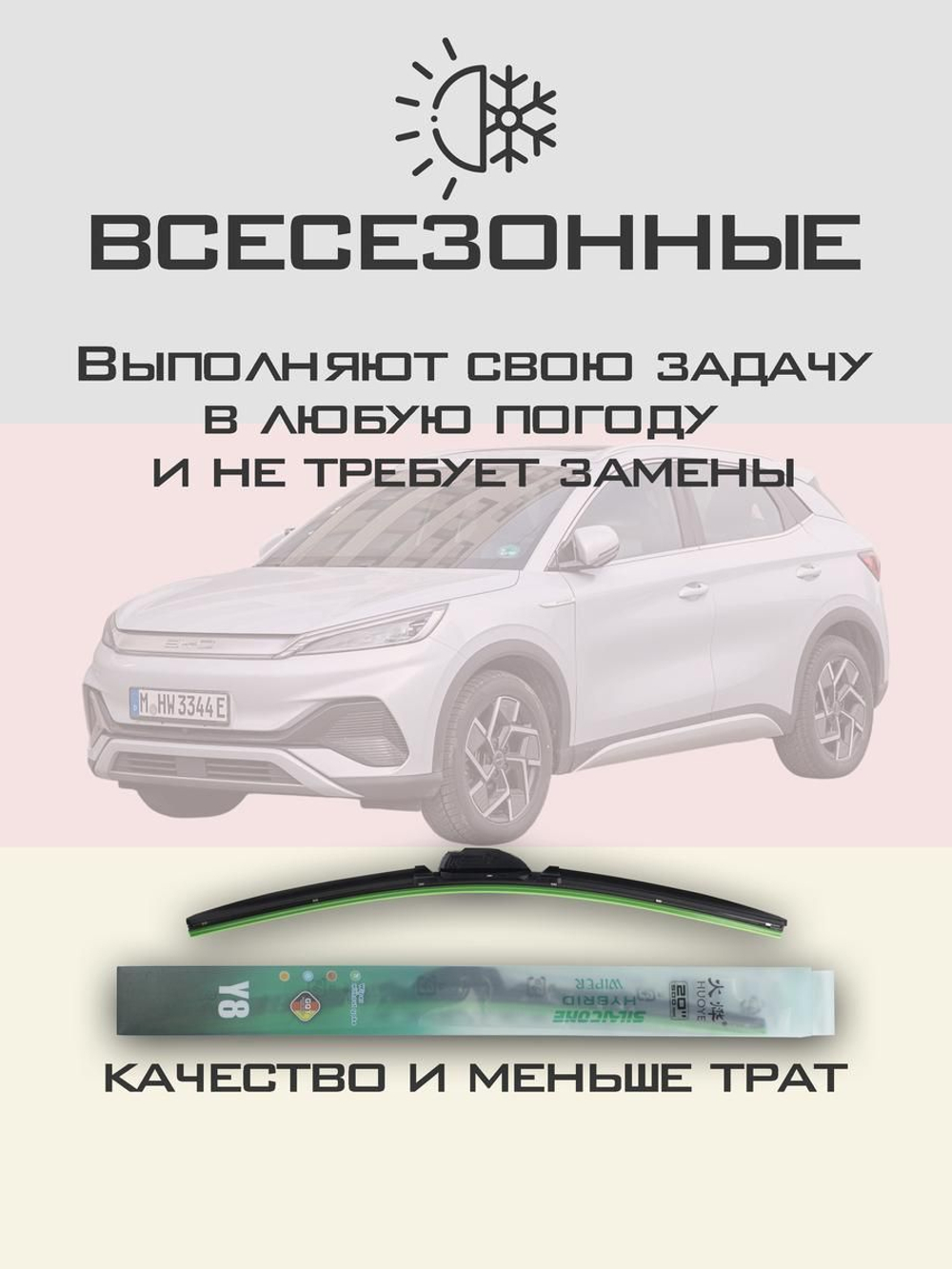 Щетки стеклоочистителя HUOYE Y8 600/425 мм на BYD Atto3 | Push button