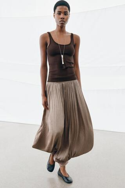 ZARA МАЙКА НА БРЕТЕЛЯХ, КОРИЧНЕВЫЙ