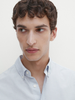 Massimo Dutti Рубашка из 100% хлопка в полоску, небесно-голубой