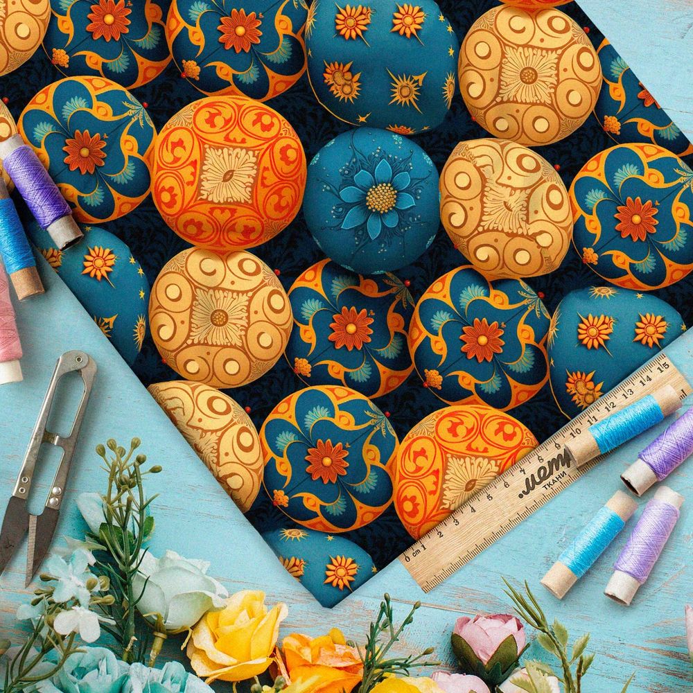 Ткань шелк Армани коробка с новогодними шарами