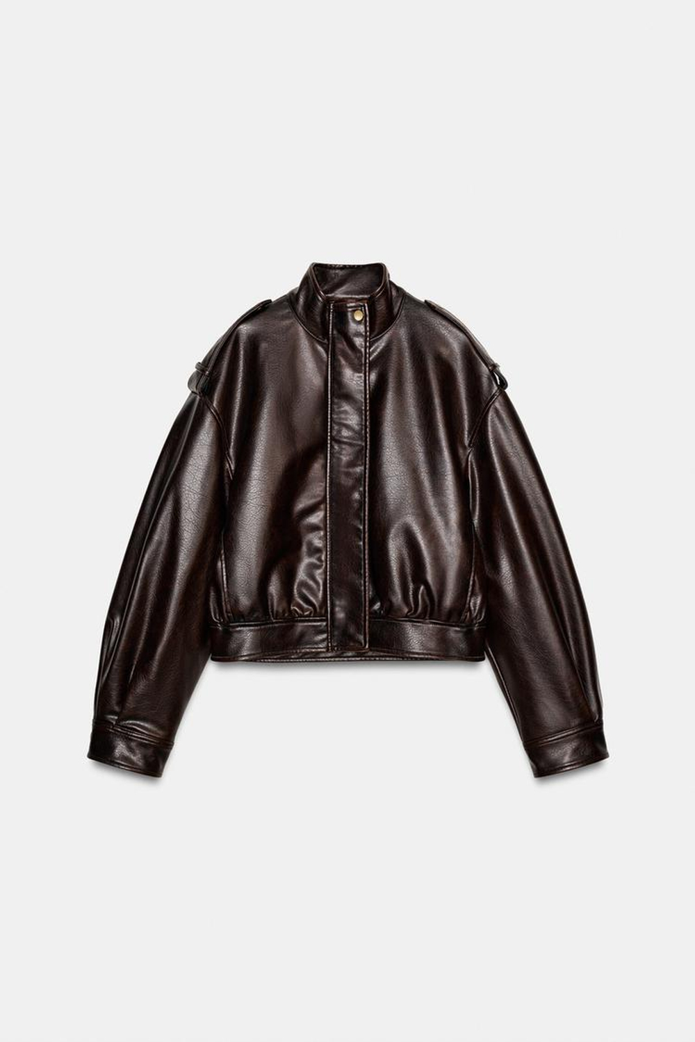 ZARA КУРТКА ИЗ ИСКУССТВЕННОЙ КОЖИ С ХЛЯСТИКАМИ, КОРИЧНЕВЫЙ