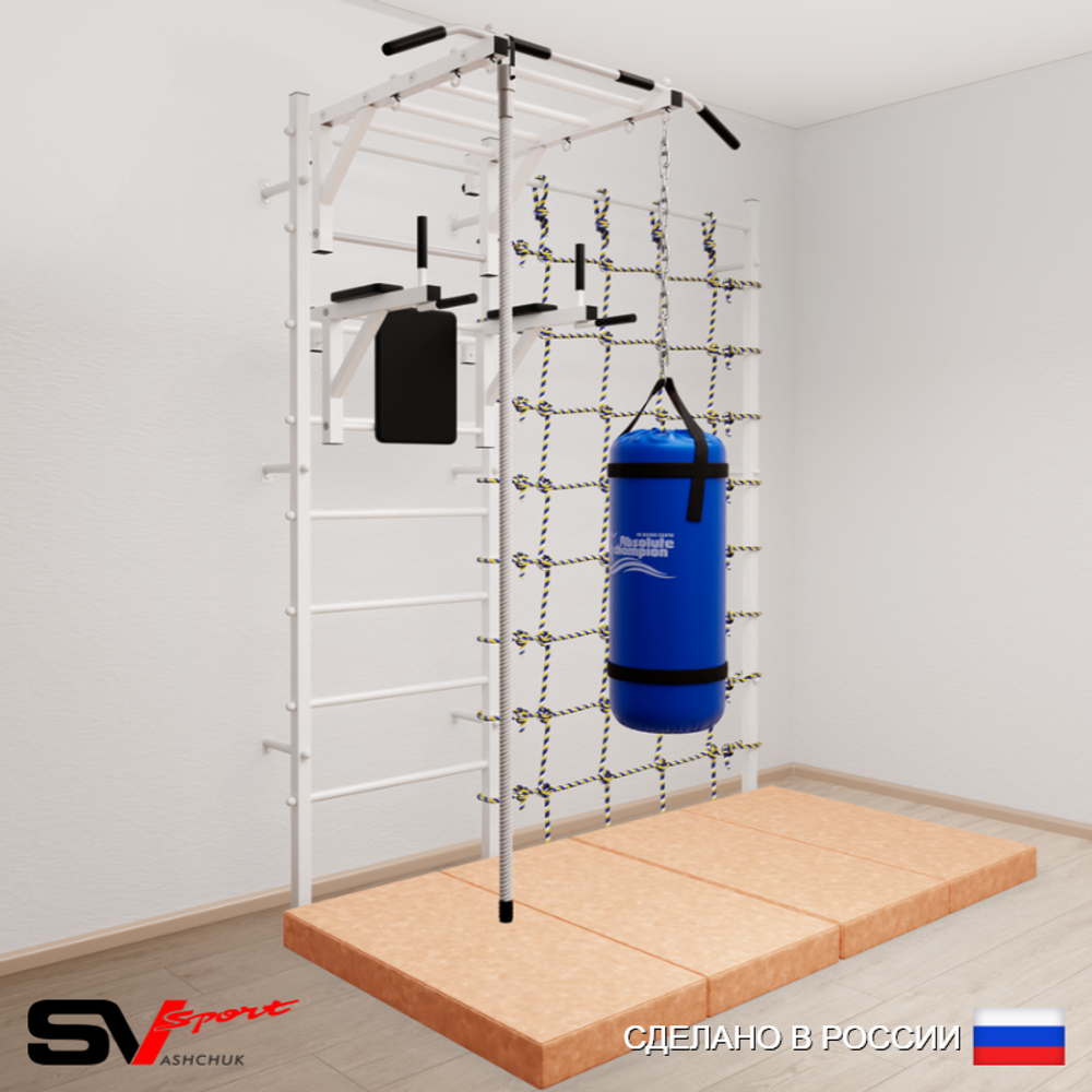 Шведская стенка Sv Sport усиленная 64070 (Турник рукоход/Брусья/Канат/Цепь/Мешок 30кг/Мат 2м/Канатный лаз)