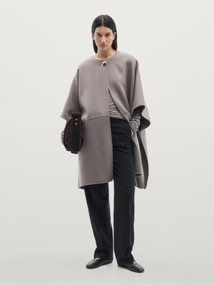 Massimo Dutti Накидка из шерстяной смеси на пуговицах, серый