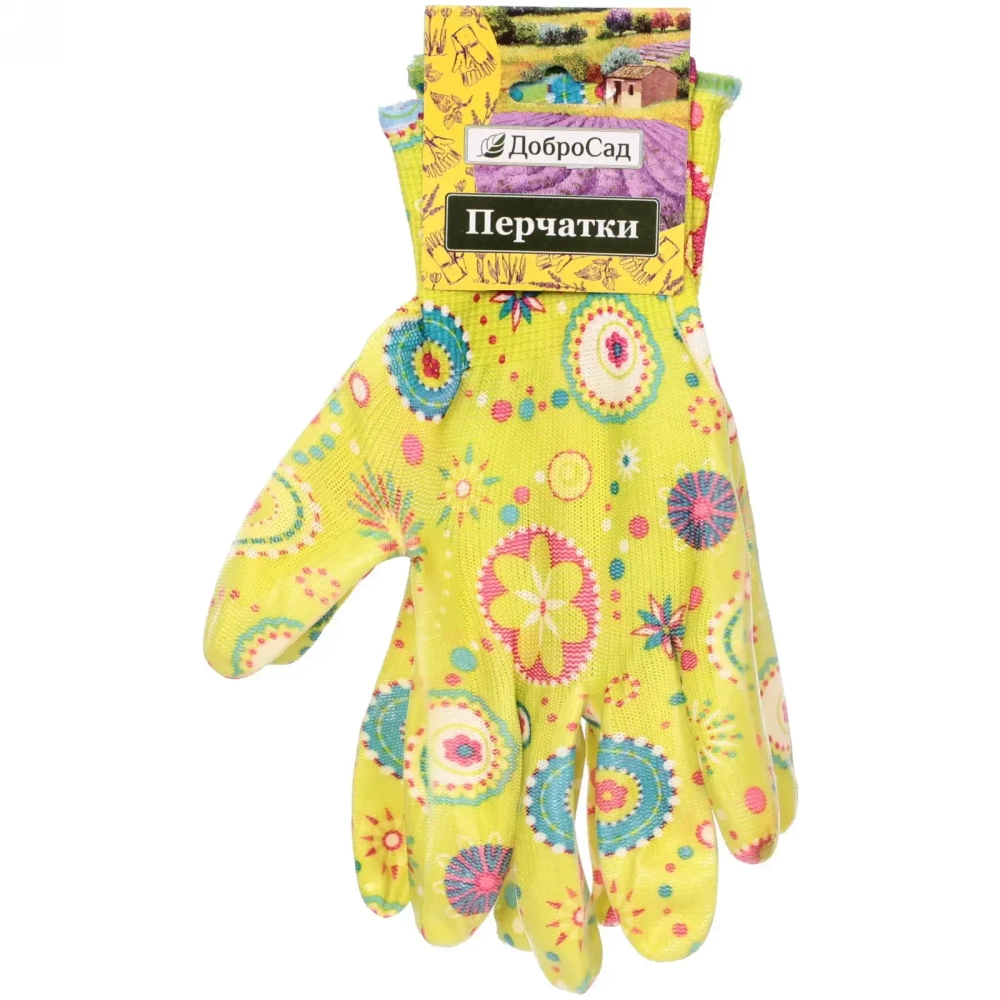 Перчатки нейлоновые «Фантазия-Цветочная поляна» с резиновым покрытием полуоблитые 8 р-р ДоброСад