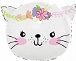 Шар (23""/58 см) Фигура, Котенок в цветах, Белый, 1 шт. Б4 ( 3 порции) Б012