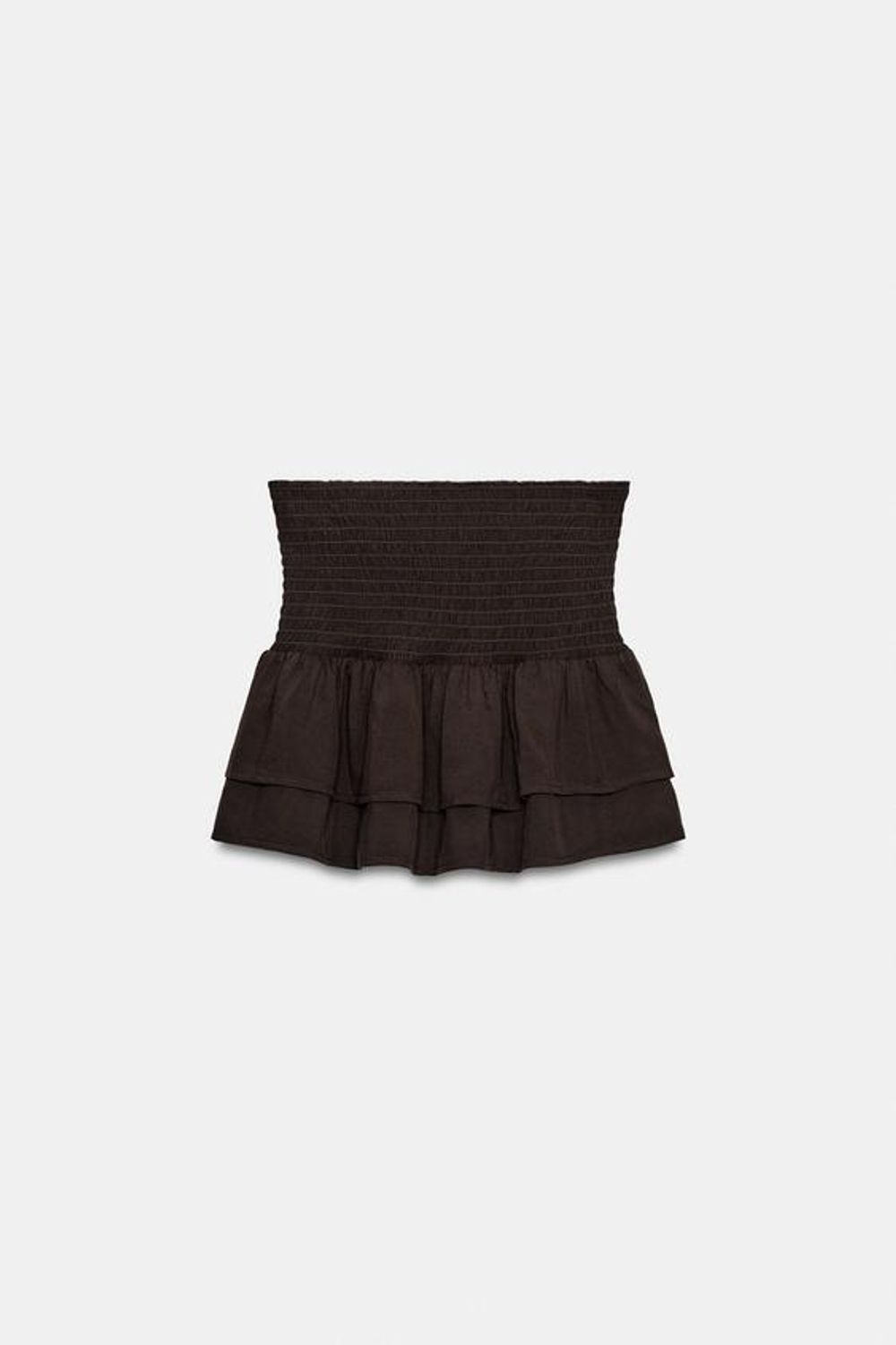 ZARA ЮБКА-ШОРТЫ С ЖАТКОЙ И ВОЛАНАМИ, КОРИЧНЕВЫЙ