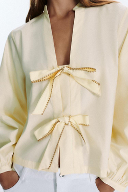 ZARA РУБАШКА ИЗ ПОПЛИНА В ПОЛОСКУ С ЗАВЯЗКАМИ, ЖЕЛТЫЙ