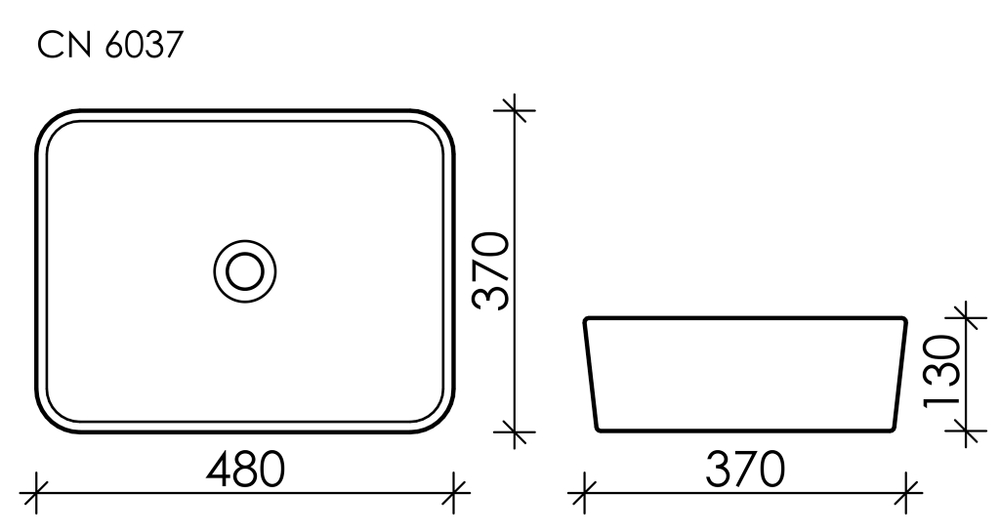 Умывальник чаша накладная прямоугольная Element 480x370x130мм
