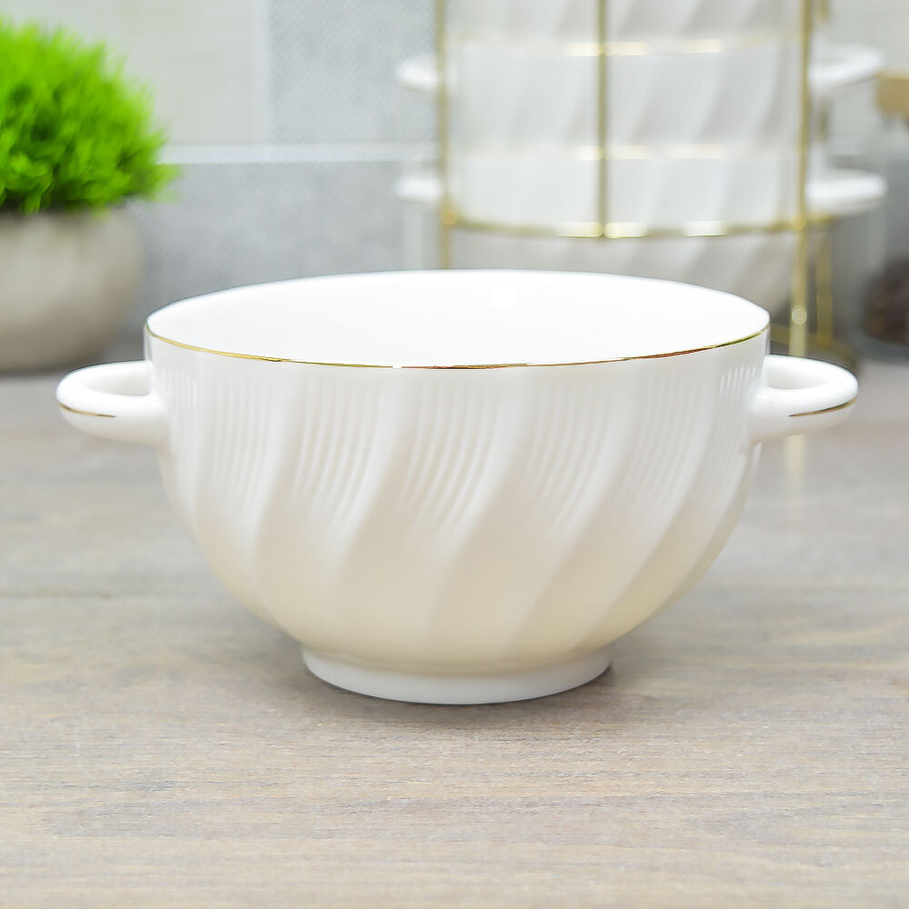 Набор бульонниц 4 предмета 650мл на подставке "Золотая линия", 202357