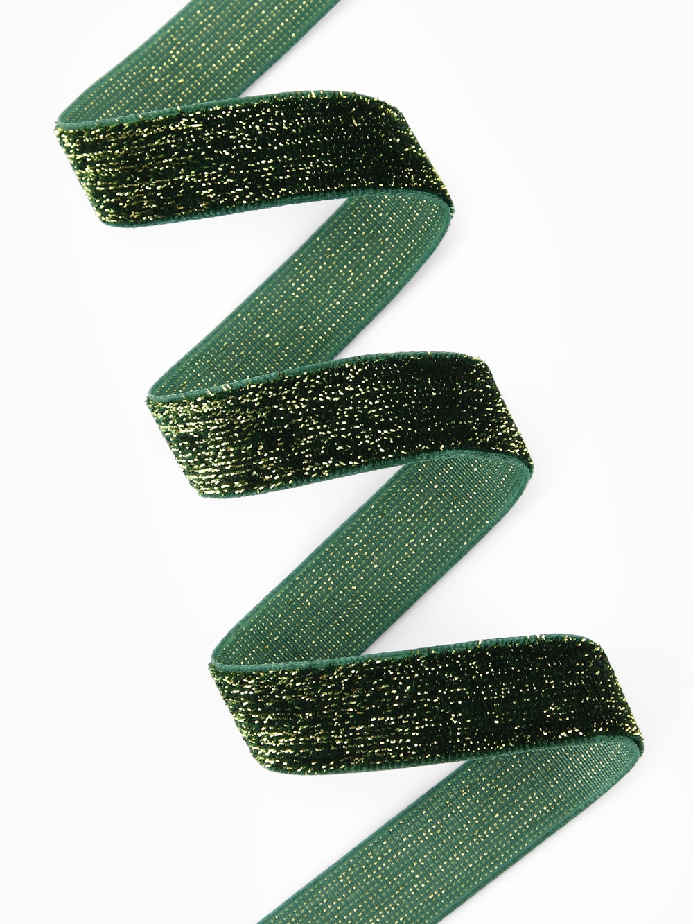Лента бархатная 15мм, №VS5-165 зелёный золотой люрекс АУ 9626577
