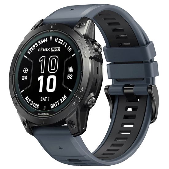 Ремешок двухцветный QuickFit 26 мм для Garmin Fenix 7x/6x/5x/5x plus/3, Descent, Tactix, Enduro, D2, Instinct 2X силиконовый (Синий гранит/Темно-серый)