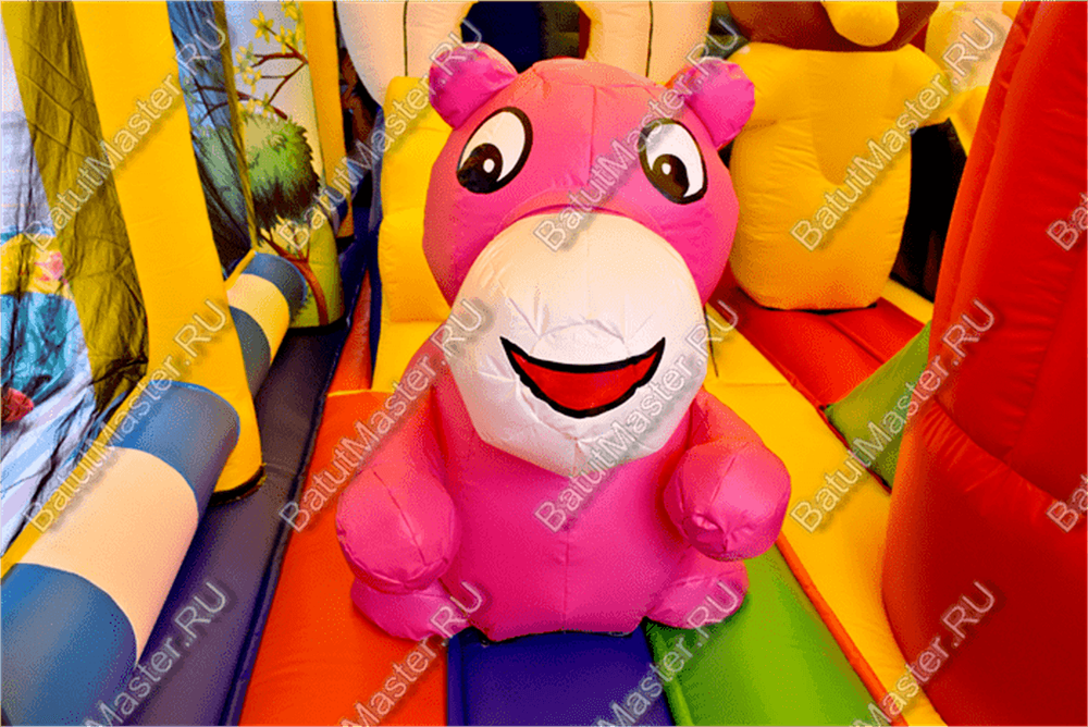 Надувной батут "Зверята с крышей 3" со скалодромом, 14*8*6 м