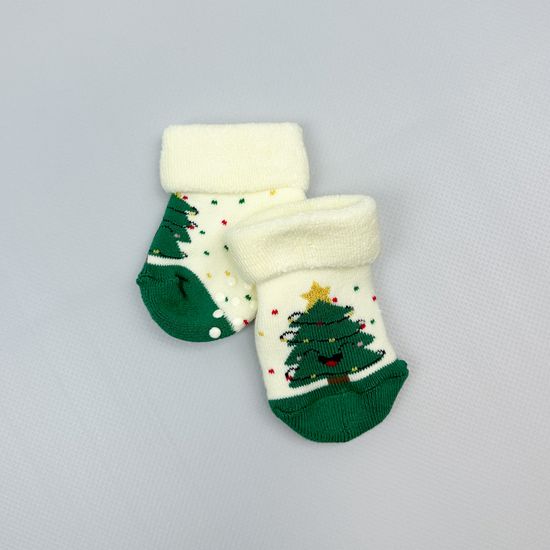 Носочки махровые со стоперами Новогодние, Молочные