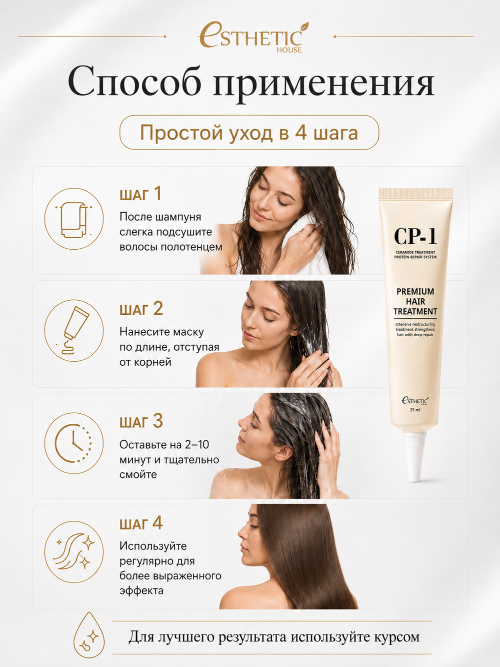 [ESTHETIC HOUSE] НАБОР Маска для волос ПРОТЕИНОВАЯ CP-1 Premium Hair Treatment, 25мл*4шт