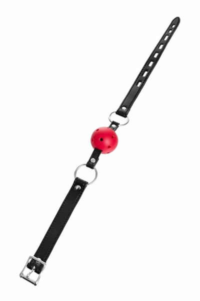 Красный кляп-шар на черных ремешках (Цвет: красный с черным)