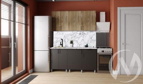 Кухня Грейс 1.6м (корпус белый/дуб канадский; карбон вулкан) 26мм мрамор итальянский