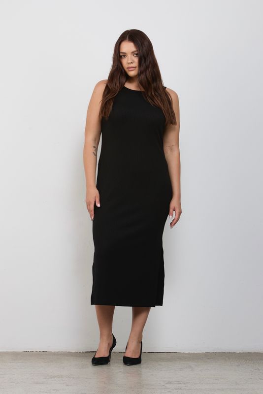 Платье-майка в рубчик; черный