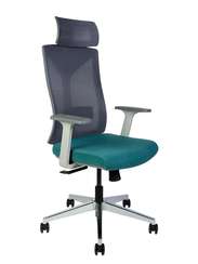 Кресло офисное  Бостон  серая сетка  морская волна ткань  серый пластик  хром крестовина