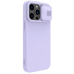 Чехол фиолетового цвета (Misty Purple) с шелковистым покрытием от Nillkin для iPhone 14 Pro Max, серия CamShield Silky Magnetic Silicone Case (поддержка беспроводной зарядки MagSafe)