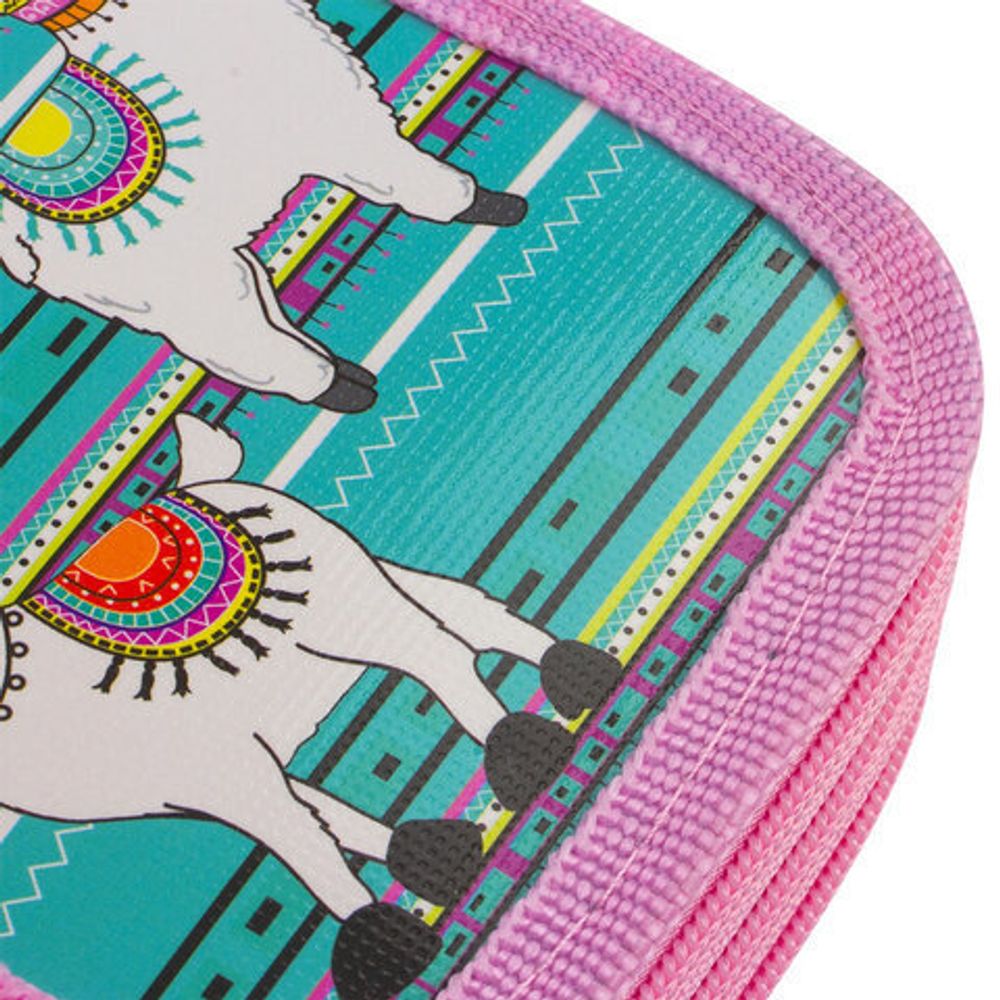 Пенал без наполнения ЮНЛАНДИЯ, 3 отделения, ламинированный картон, тканевый торец, 20х11см, "Ламы", 228111