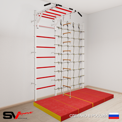 Шведская стенка Sv Sport усиленная 63140 (Турник рукоход/Лестница/Мат 2м/Канатный лаз)