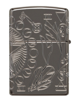 Зажигалка ZIPPO Armor® Wicca Design с покрытием Black Ice®, латунь/сталь, чёрная, 38x13x57 мм (49689_dbl4904)