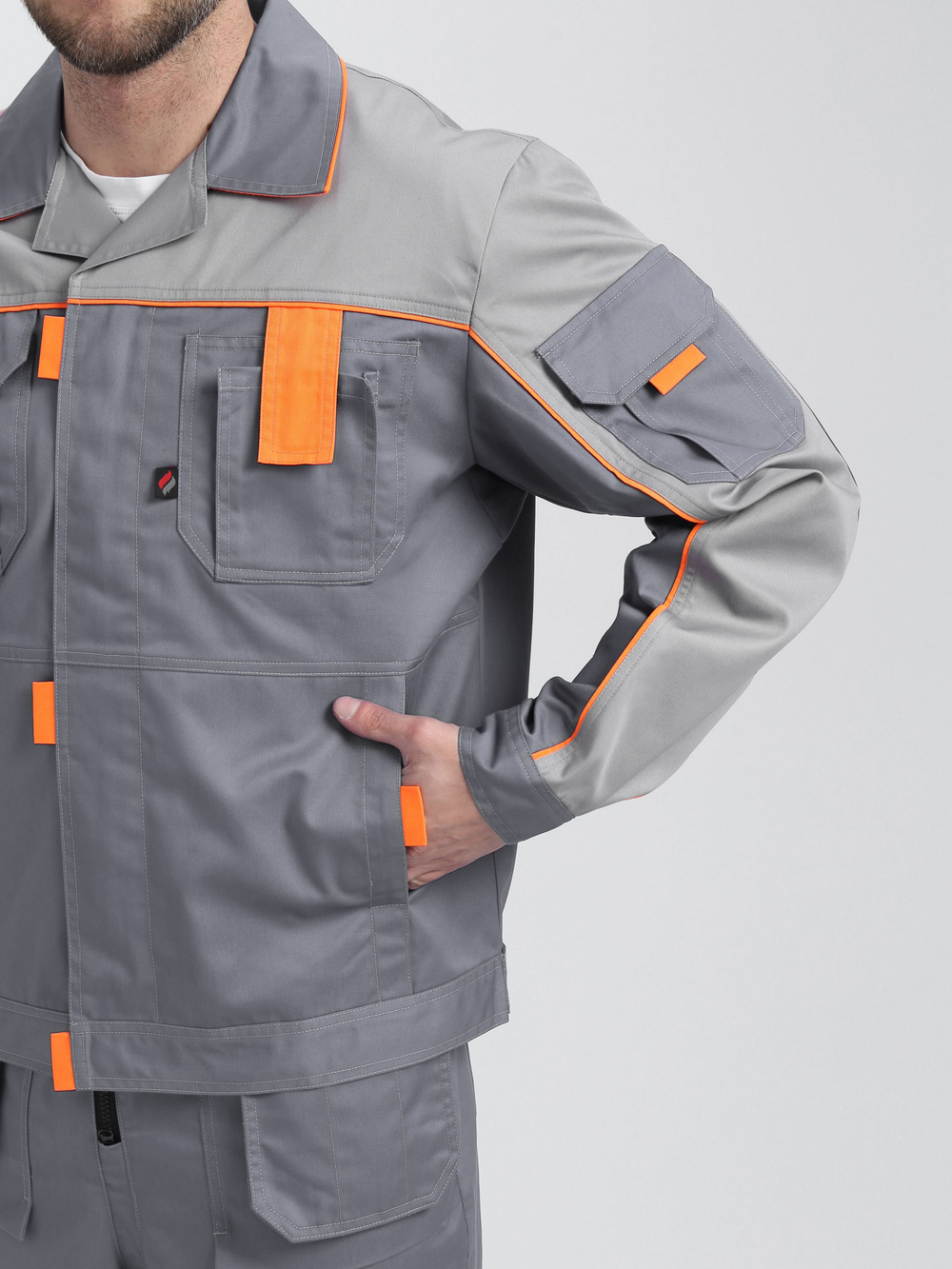 Костюм Драга-2 (тк.Смесовая МВО,240) п/к, серый/св.серый/оранжевый