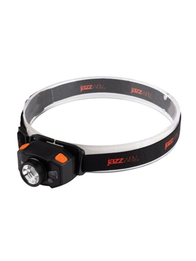 Фонарь аккумуляторный налобный AccuH1-L5WZ-og zoom LED 5Вт + 2хRED SMD IP54 5 режимов: 100проц. 180лм 3.5ч/50проц. 110лм 5.5ч/30проц. 65лм 15ч/красн. 28ч/мигающ. красн. 12ч аккум. 0.8А.ч управл. жестами черн./оранж. JazzWay 5036611