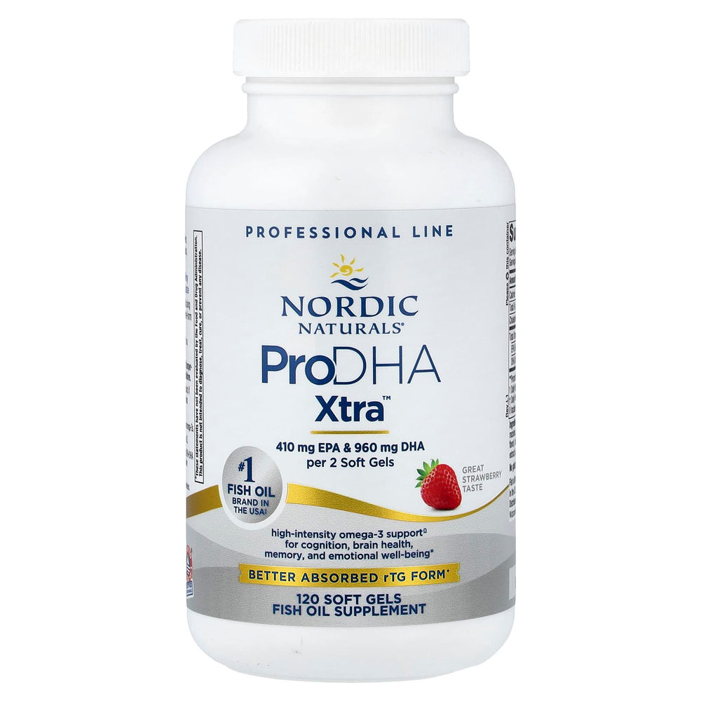Nordic Naturals, ProDHA Xtra™, омега кислоты, клубника, 120 капсул