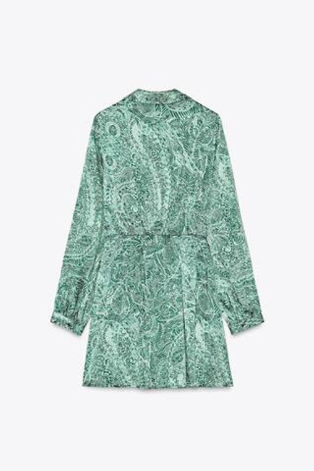 ZARA АТЛАСНОЕ МИНИ-ПЛАТЬЕ С ПРИНТОМ, РАЗНОЦВЕТНЫЙ