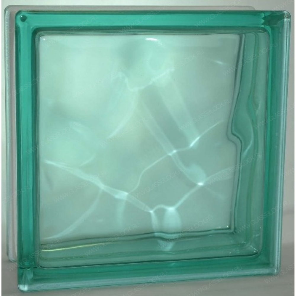 Купить Стеклоблок волна  бирюзовый окраска в массе Vitrablok   19x19x8