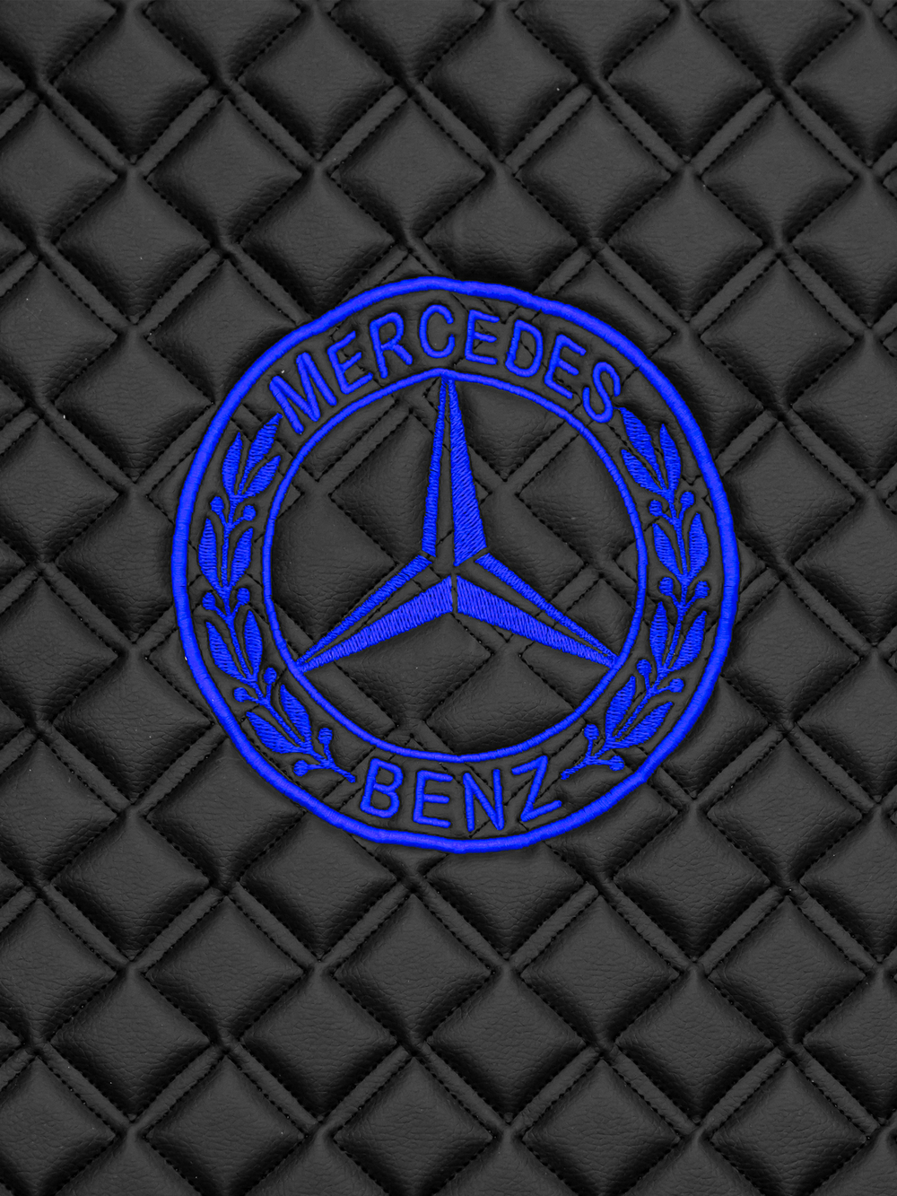 Ковры MERCEDES Actros MP3 (автомат) с шахтой (экокожа, черный, синий кант, синяя вышивка)