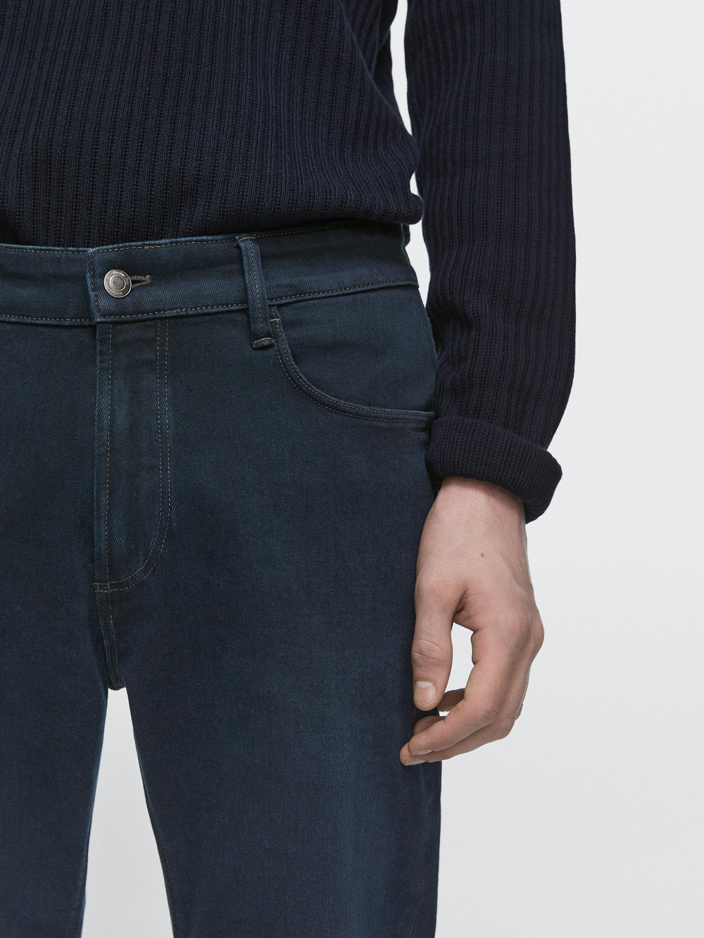 Massimo Dutti Легкие зауженные брюки с эффектом джинсовой ткани, синий