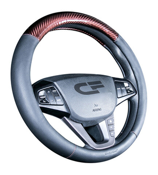 Оплетка на руль круглая CarFashion -М- «CARBON CF» 31459 - Экокожа - черный/кофе
