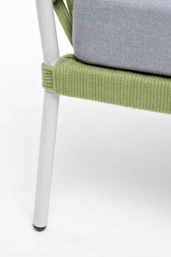 "Диего" кресло плетеное из роупа, каркас алюминий светло-серый (RAL7035) муар, роуп салатовый меланж круглый, ткань светло-серая