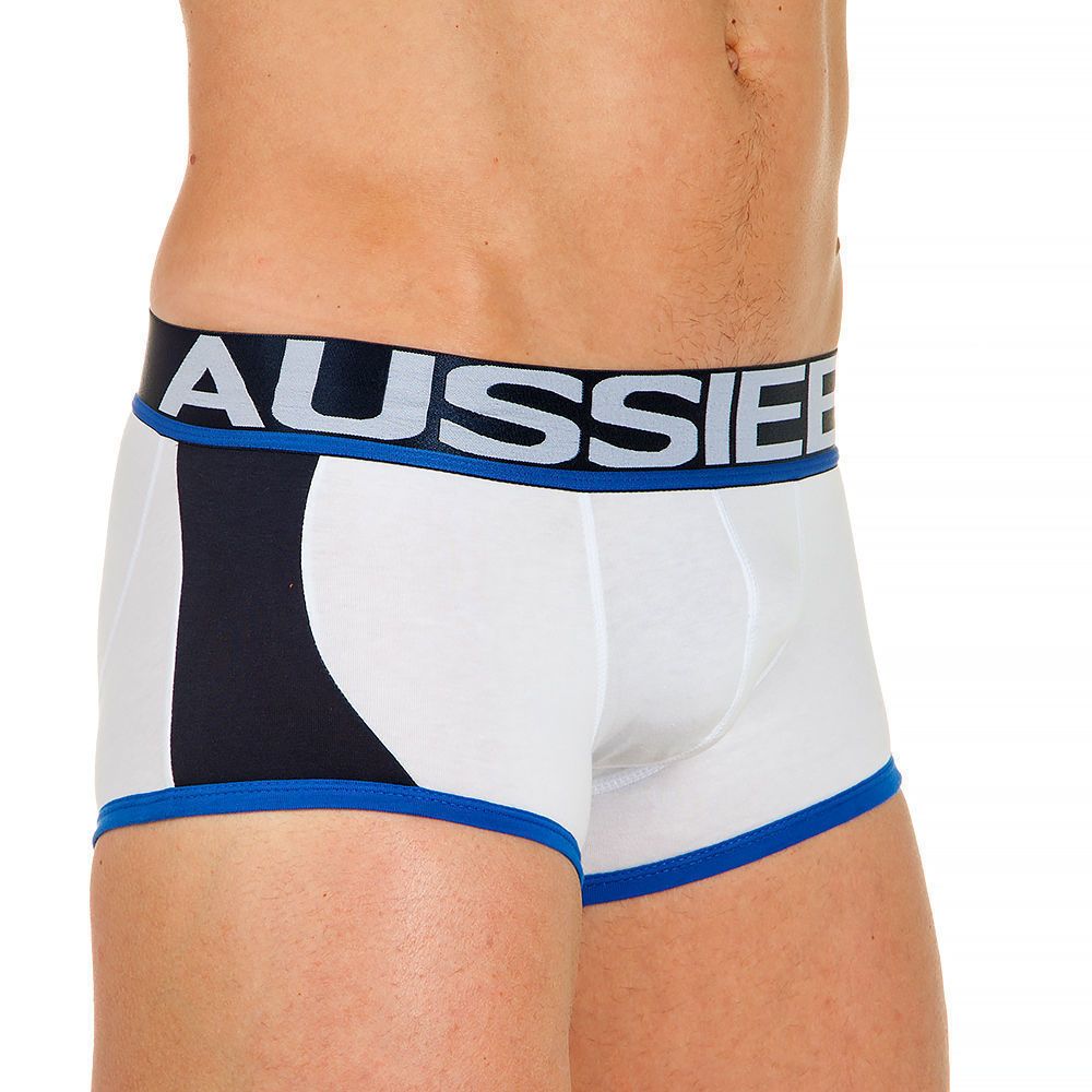 Трусы мужские хипсы белые с темно-синими вставками по бокам AUSSIEBUM