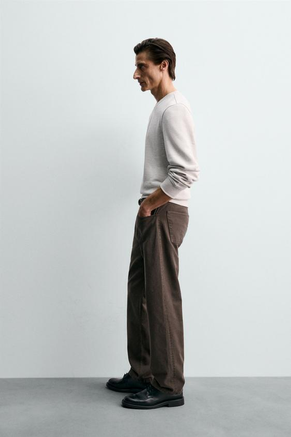 ZARA БРЮКИ STRAIGHT FIT ИЗ РЕЛЬЕФНОЙ ТКАНИ, КОРИЧНЕВЫЙ