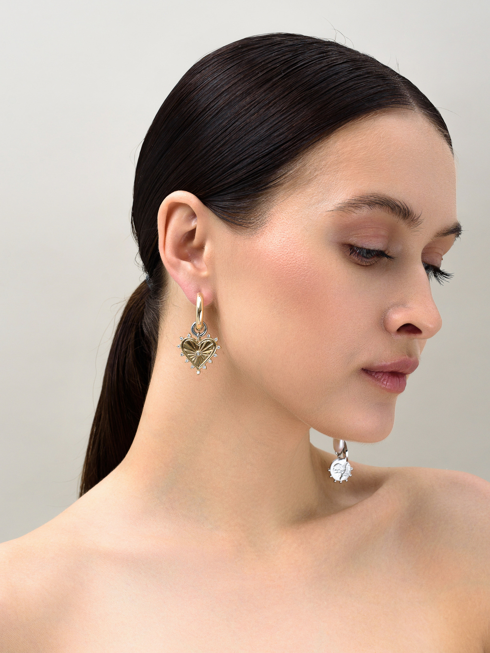 Серьги "Heart Coin Pearl" Bicolor
