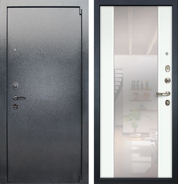 Входная металлическая дверь с зеркалом Лекс 3 БАРК Серый букле  №61 Большое зеркало Белый экошпон