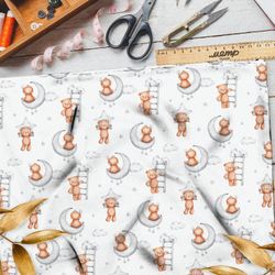 Ткань муслин медвежонок на луне